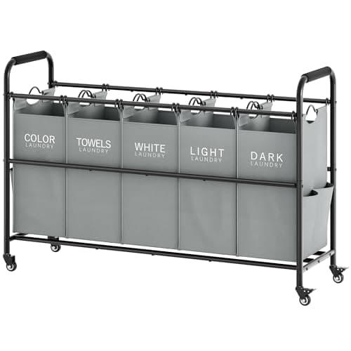 5-Bag Laundry Sorter Cart with Rolling Wheels for Dirty Clothes Storage