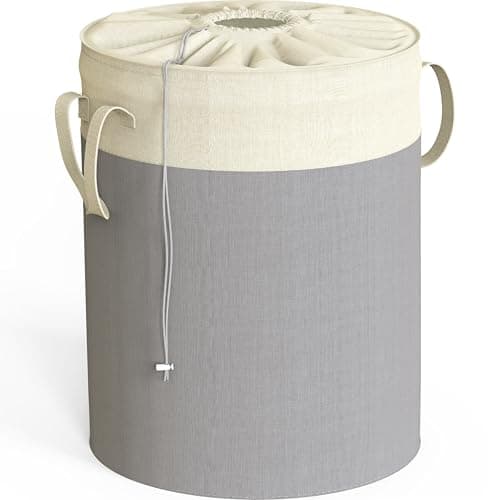 Gray Collapsible Laundry Hamper, 75L Rectangle Cotton Basket with Drawstring Handles, Pack of 2