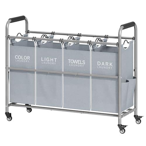 Tajsoon 4 Bag Laundry Sorter Cart, Black