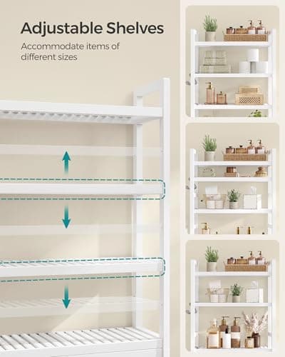 SONGMICS Cloud White 4-Tier Over Toilet Organizer 10.2x24.8x72.8 Inches