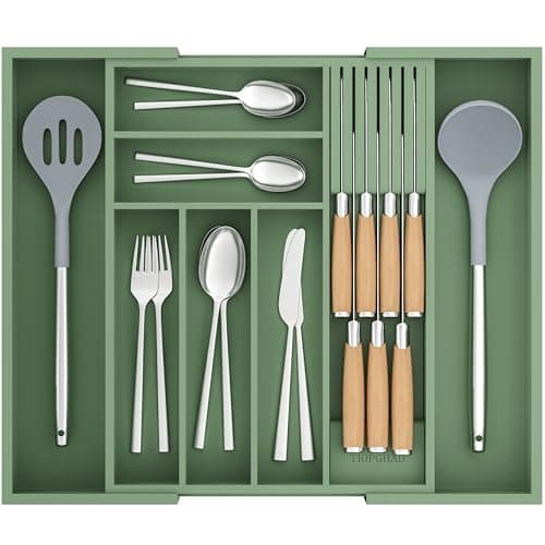 Expandable Bamboo Silverware Drawer Organizer for Kitchen