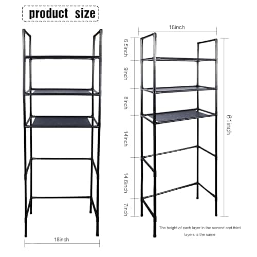Black 3-Tier Over the Toilet Storage Shelf, Bathroom Organizer (Multifunctional)