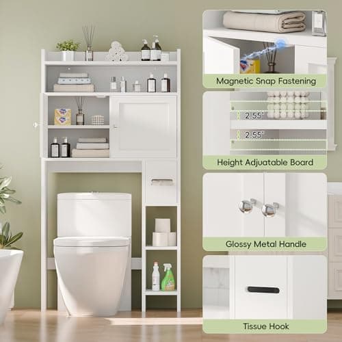 MU Over-Toilet Storage Cabinet with Doors, 32" White Bathroom Organizer