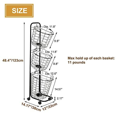 3-Tier Rolling Lockable Laundry Trolley with Metal Storage Shelf