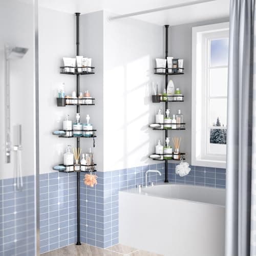 Corner Shower Tension Pole: 4-Tier Rustproof Bathroom Organizer - Bathtub Shampoo Rack (43.5-120 inch)
