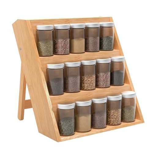 Bamboo 3-Tier Spice Rack for Kitchen Counter or Wall