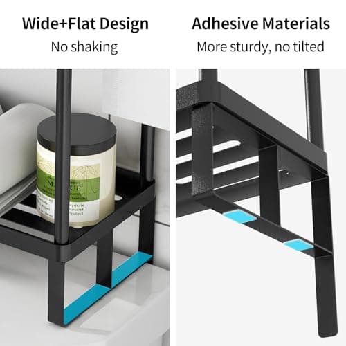 Bathroom Shelf with Toilet Paper Holder and Hooks, 2 Tier Metal Organizer Rack - Black