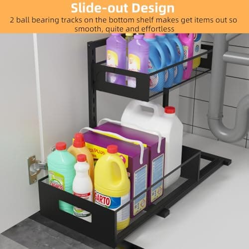 2-Tier Metal Under Sink Organizer, Slide Out Cabinet Storage, Black