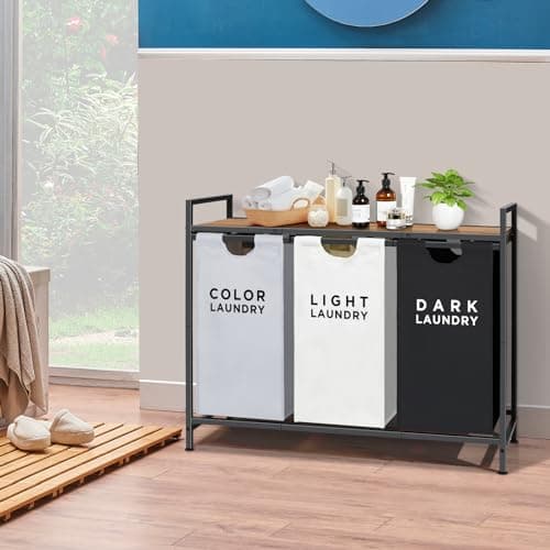 Ollieroo 3-Section Rolling Laundry Sorter with Shelf & Bags