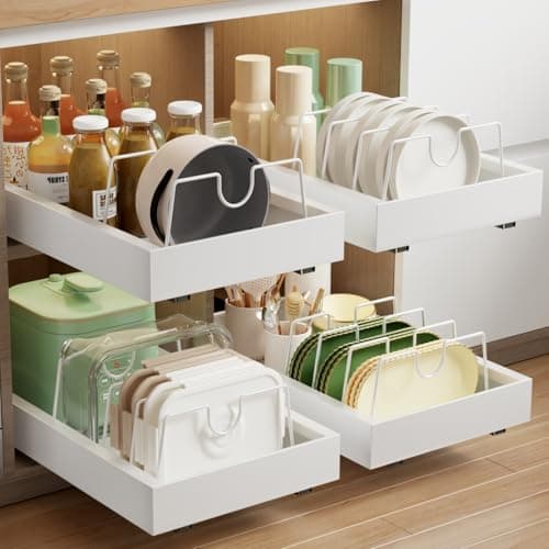 2 Pack Heavy Duty Cabinet Organizer, Slide Out Drawers (16.5"x11.8"x3.94"-Black)