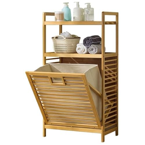 2-Tier Lavatory Hamper with Tilt Out Basket - Laundry Organizer for Bathroom, Nursery, Bedroom