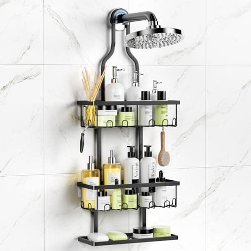 AHNR Black Shower Caddy Hanging, Over Showerhead Organizer with Hooks