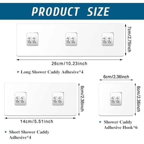 14 Pack Strong Adhesive Hooks for Shower Caddy & Bathroom Storage