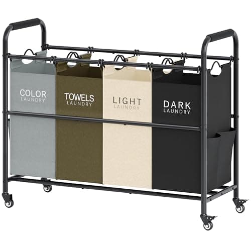 Tajsoon 4 Bag Laundry Sorter Cart, Black