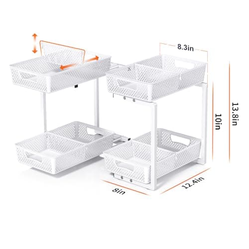 Sotfamily 2-Pack White Under Sink & Kitchen Cabinet Organizer