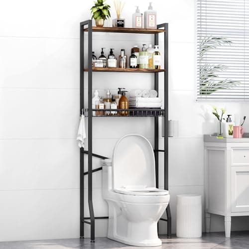 Black 3-Tier Over-Toilet Organizer Shelf with Basket (Freestanding)