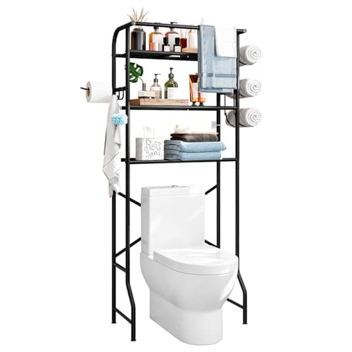 White Metal 3 Tier Bathroom Organizer Shelf with Paper Holder Easy to Install Space Saving