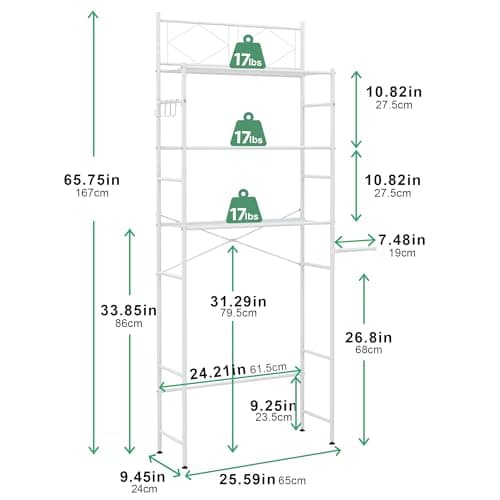 MallBoo White Over-The-Toilet 3-Tier Storage Rack