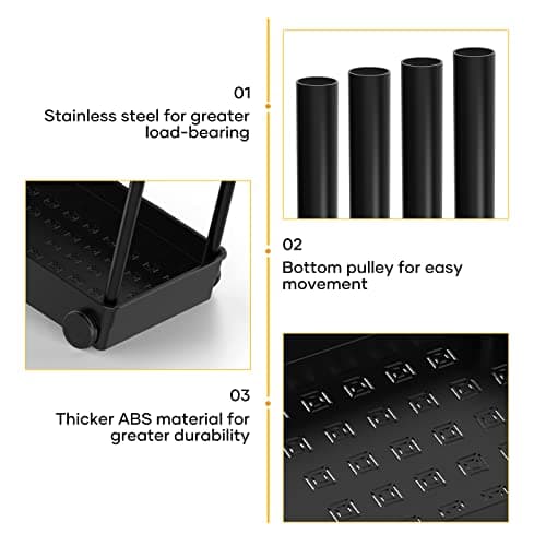 2 Pack Under Sink Organizer - 2 Tier Bathroom and Kitchen Storage Baskets with Hooks, Black