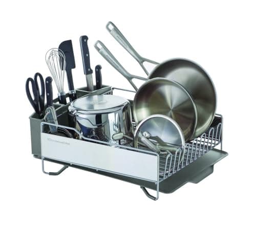 KitchenAid Rust-Resistant Full Size Dish Rack, Light Grey with Drain Board & Removable Caddy