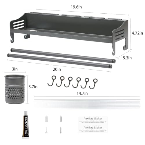 50CM Wall Mount Spice Rack with Hooks - Kitchen Organizer for Spices, Utensils, and Jars
