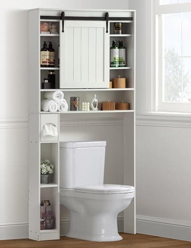 Rustic Brown Over Toilet Organizer with Double Doors & Adjustable Shelf