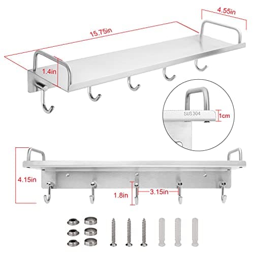 Stainless Steel Hanging Spice Rack with Hooks Over the Stove