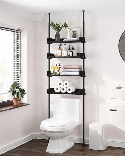 ALLZONE Over Toilet Storage Cabinet, 4 Adjustable Shelves, Black
