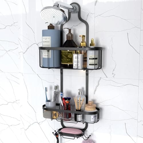 Kadolina Overhead Shower Caddy with Hooks, Black [Patented]