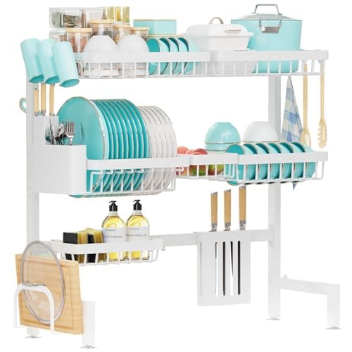 Large Over-The-Sink Stainless Steel Dish Drying Rack, White
