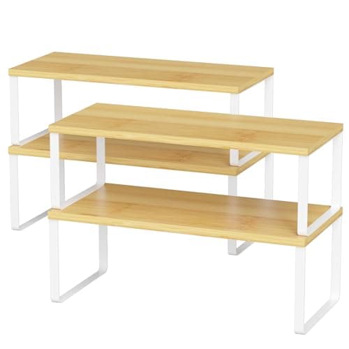 NEX Bamboo Kitchen Organizing Shelf, Set of 4, White & Natural
