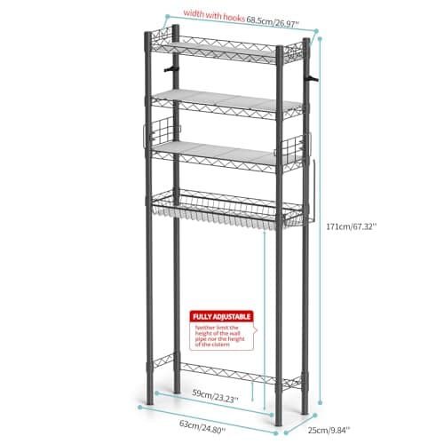 Gray 4-Tier Toilet Shelf Bathroom Organizer Over Toilet Storage