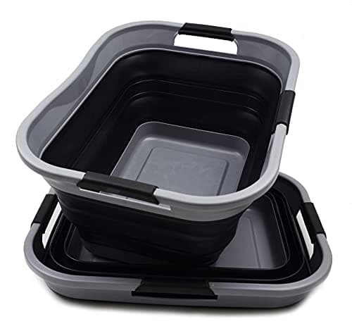 Sammart Collapsible 2-30L Laundry Basket - 24L Portable Storage Tub (Grey/Black)