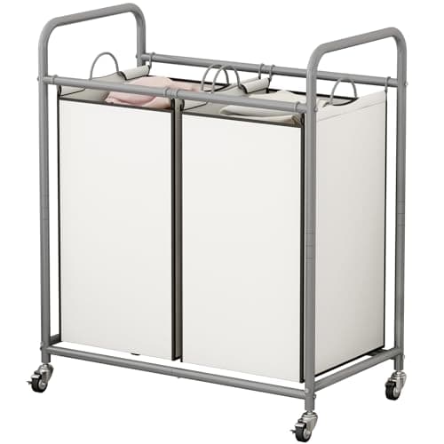 2-Bag Laundry Sorter Cart with Rolling Bags for Clothes Storage in Beige