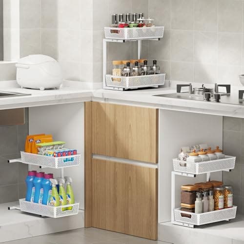 Sotfamily 2-Pack White Under Sink & Kitchen Cabinet Organizer
