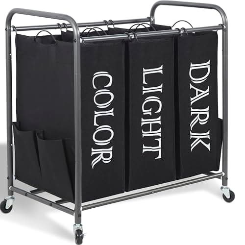 Heavy Duty Rolling Laundry Sorter Cart with Lockable Wheels, Black