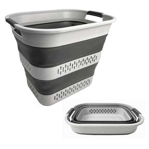 Sammart 40L Collapsible Laundry Basket - Space Saving Storage Container (1, Grey)