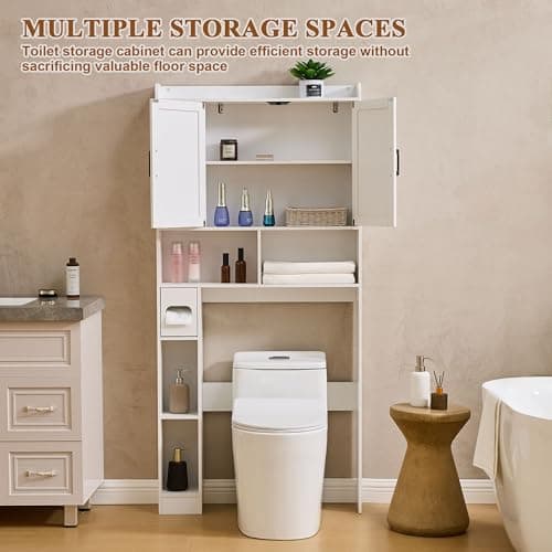 Farmhouse Storage Cabinet Over Toilet with 2 Barn Doors, White