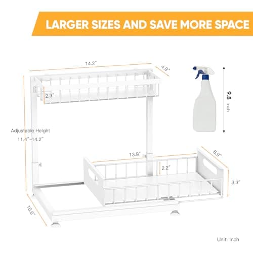 Under Sink Storage Racks 2-Tier Height Adjustable White | Kitchen & Bathroom Organizers