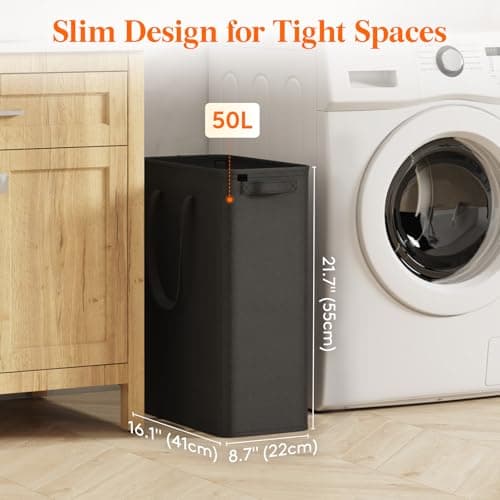 Lifewit 2-Pack 50L Slim Laundry Hamper, Black Collapsible Bin for Bathroom Dorm Room