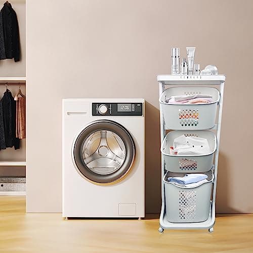 Multi-Functional Laundry Basket with Wheels and 3 Layers for Storage