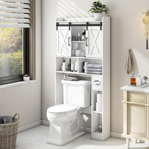 Bathroom Space-Saving Toilet Cabinet with Barn Door
