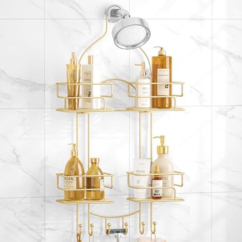 SRIWATANA Black Hanging Shower Caddy with Hooks for Razors