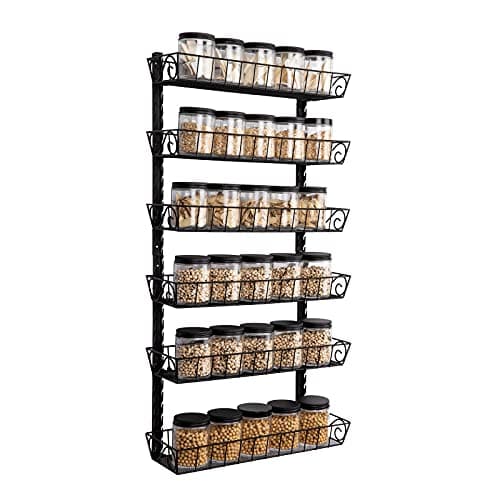 Adjustable Wall Mount Spice Rack for Kitchen, 6-Tier Organizer, Black