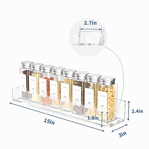 FEMELI 15 Inch 4 Pack Acrylic Hanging Spice Rack for Kitchen Cabinets