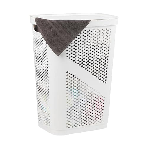 60L Slim Laundry Hamper with Lid, Ventilated Gray Plastic