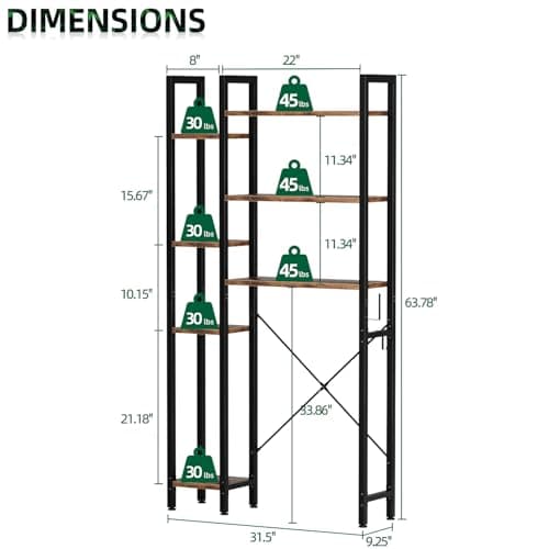 OTK 7-Tier Over The Toilet Storage Organizer - Freestanding Rack with Hooks & Adjustable Feet for Bathroom & Laundry