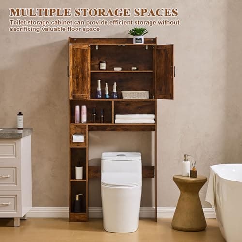 Brown Farmhouse Storage Cabinet Over Toilet with 2 Barn Doors