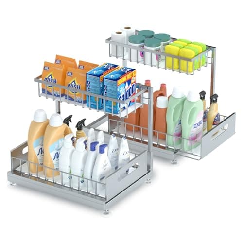Under Sink Storage Racks 2-Tier Height Adjustable White | Kitchen & Bathroom Organizers