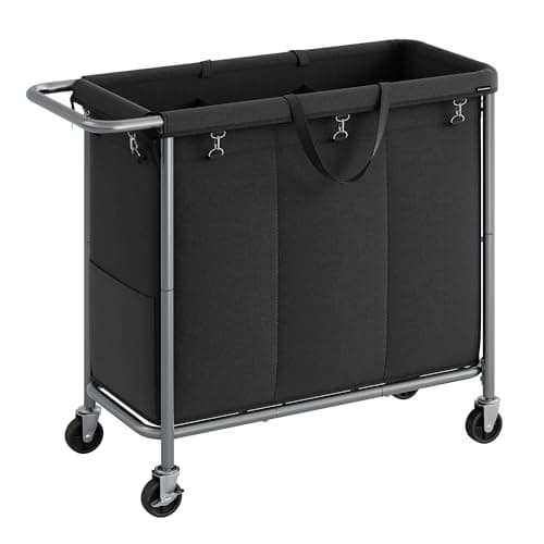 3-Section Rolling Laundry Basket with Wheels for Blanket Storage, 52.8 Gallons